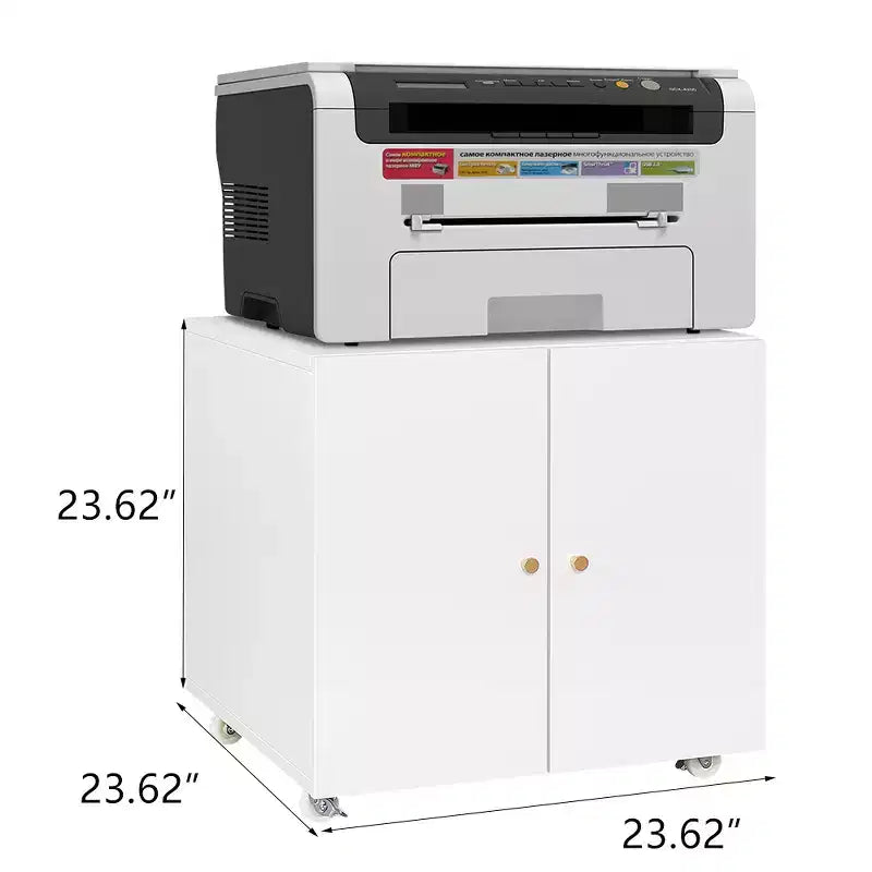 Armoire d'imprimante métallique à double porte avec roulettes verrouillables, organisateur de rangement moderne