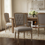 Estelle Chic Rustic French Country Cottage Dining Chair: Solid Oak, Linen Detail - Baxton Studio