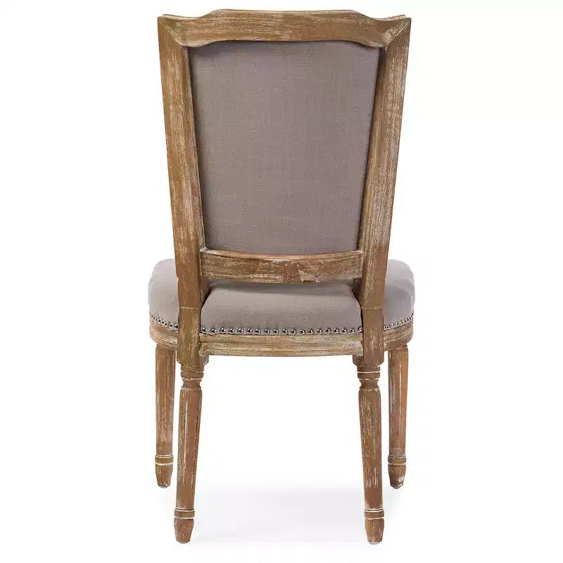 Chaise de salle à manger Estelle Chic Rustique style campagnard français : Chêne massif, détails en lin - Baxton Studio