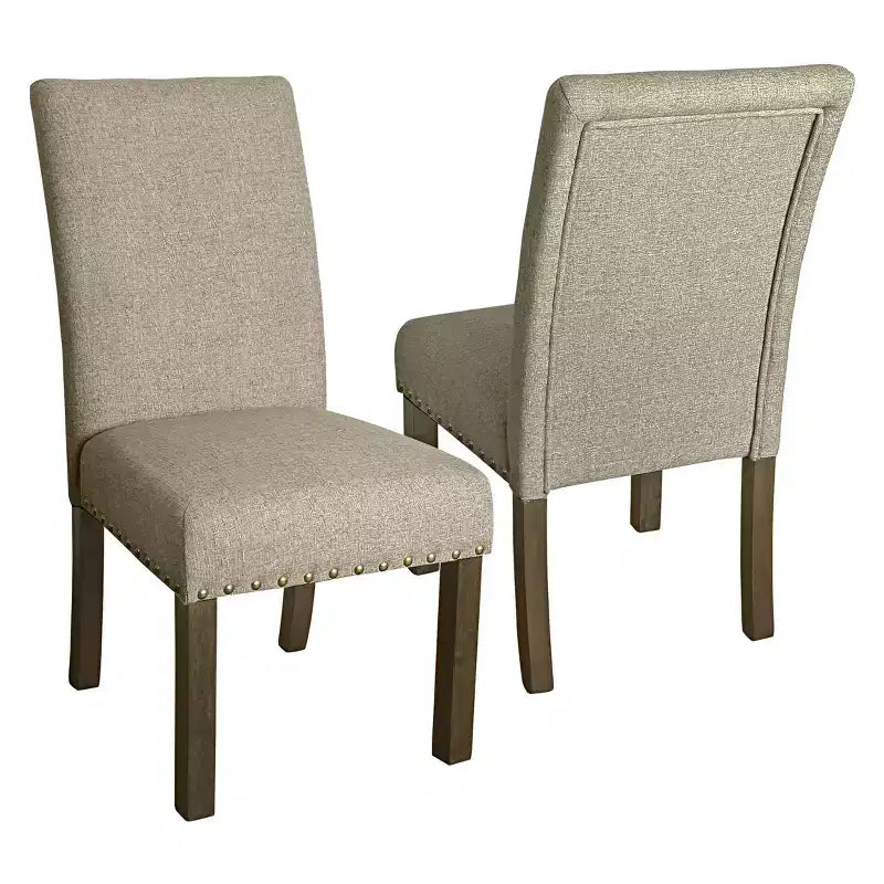 Lot de 2 chaises de salle à manger Michele avec garniture cloutée en lin
