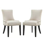 Set of 2 Marquis Dining Side Chair Fabric Beige - Modway: Hourglass Back, Nailhead Trim, Wood Legs