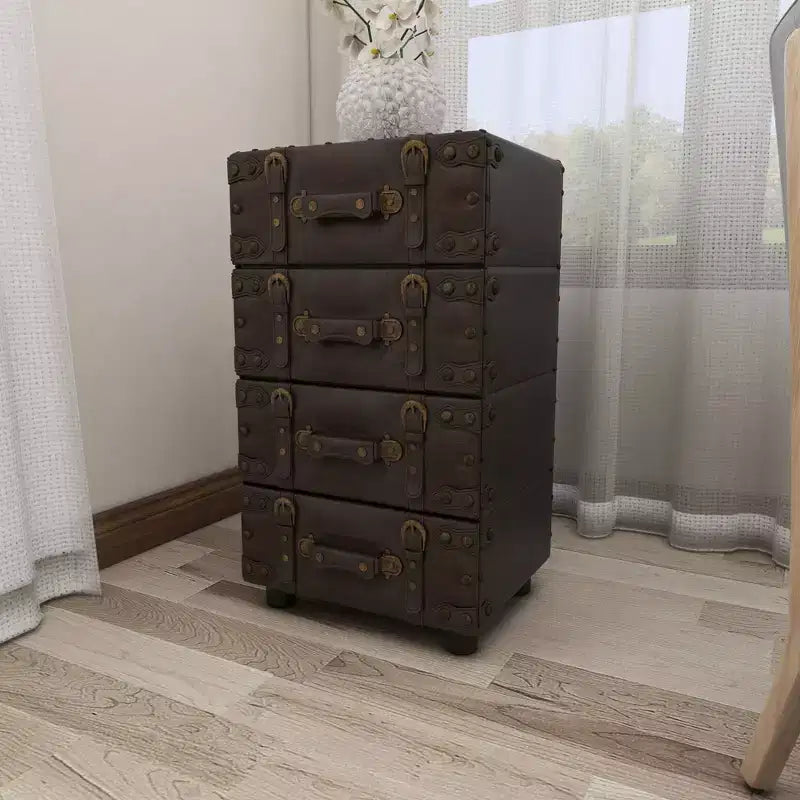 Commode en bois empilable, couleur Java foncé : Cadre en bois d'hévéa, aucun assemblage requis, commode à 4 tiroirs