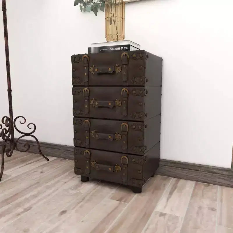 Commode en bois empilable, couleur Java foncé : Cadre en bois d'hévéa, aucun assemblage requis, commode à 4 tiroirs