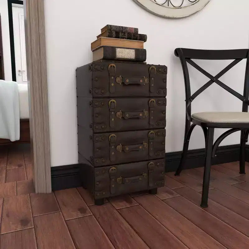 Commode en bois empilable, couleur Java foncé : Cadre en bois d'hévéa, aucun assemblage requis, commode à 4 tiroirs