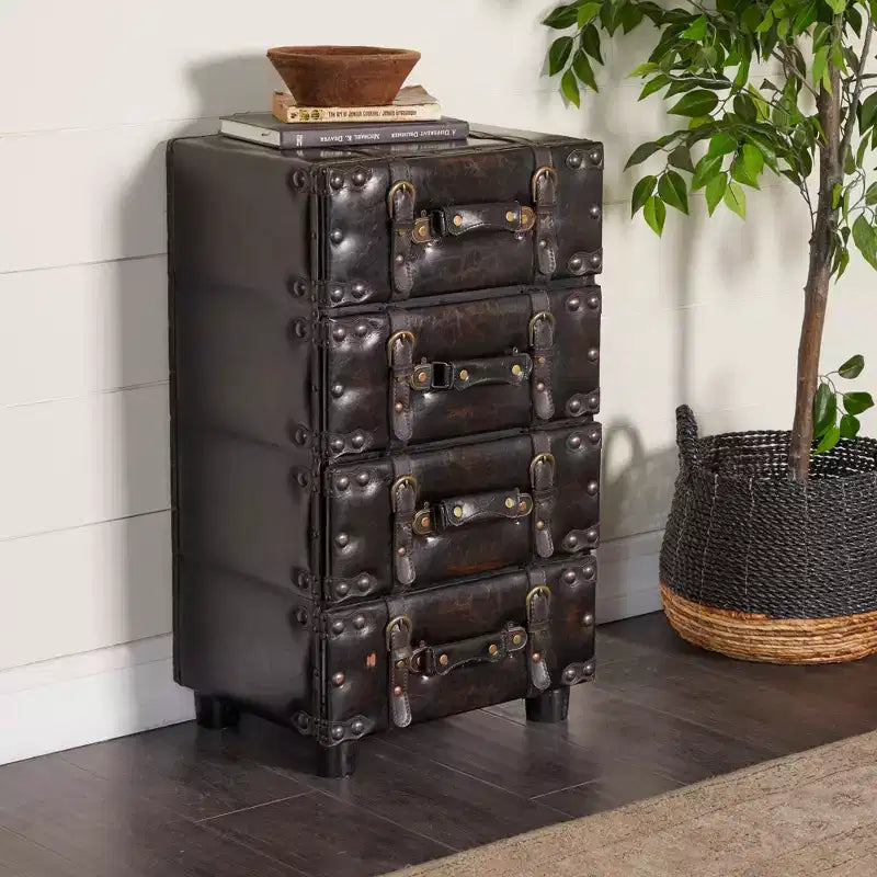 Commode en bois empilable, couleur Java foncé : Cadre en bois d'hévéa, aucun assemblage requis, commode à 4 tiroirs