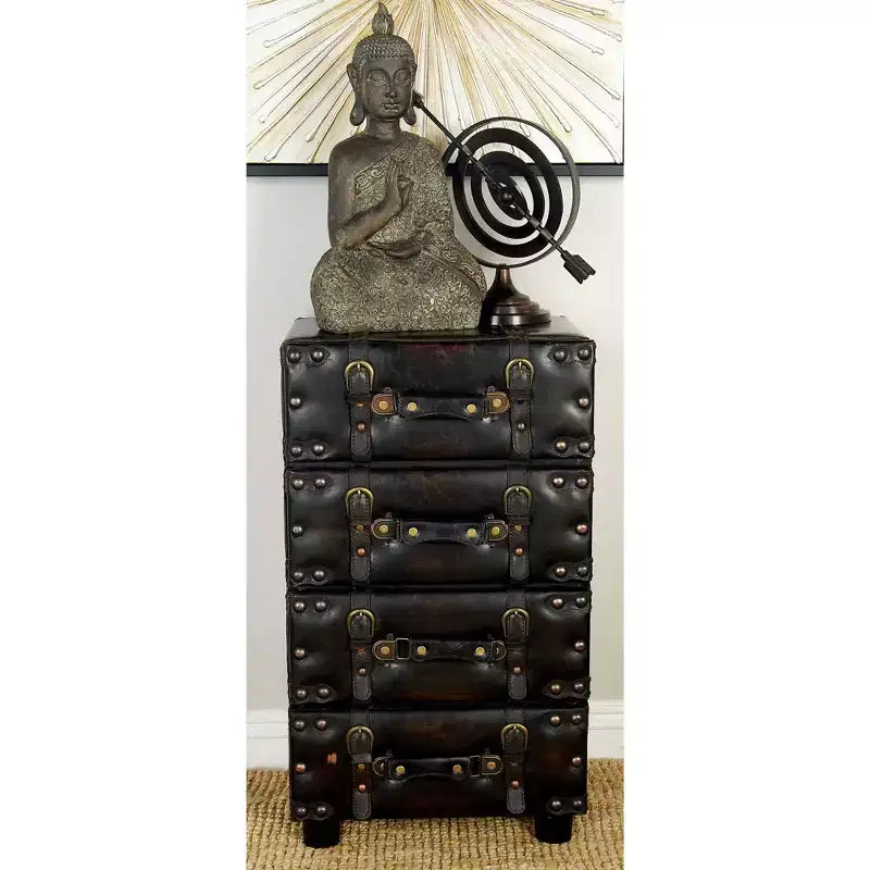 Commode en bois empilable, couleur Java foncé : Cadre en bois d'hévéa, aucun assemblage requis, commode à 4 tiroirs