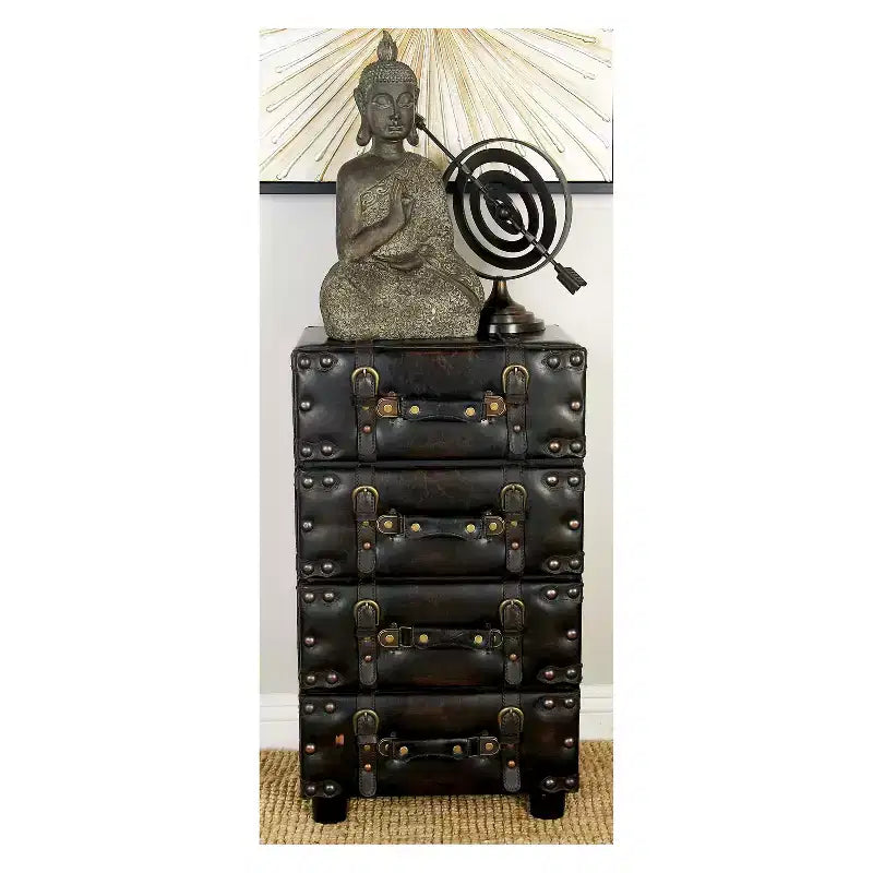 Commode en bois empilable, couleur Java foncé : Cadre en bois d'hévéa, aucun assemblage requis, commode à 4 tiroirs