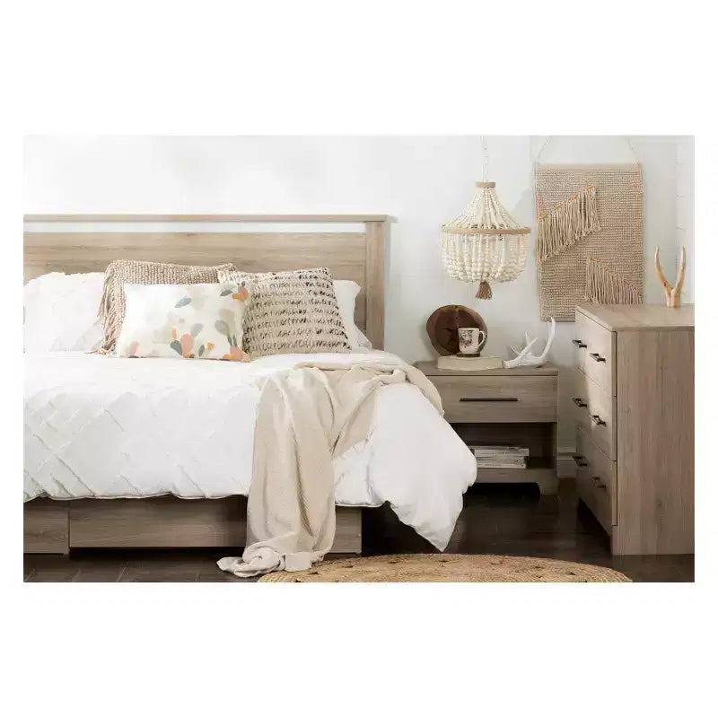 Table de chevet Primo à 1 tiroir Chêne rustique : Poignée métallique, Rangement à étagère ouverte