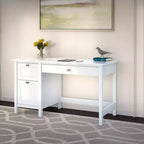 Bureau d'ordinateur Broadview avec tiroirs Blanc pur : Moderne milieu de siècle, MDF, Mobilier de bureau
