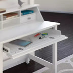 Bureau d'ordinateur Broadview avec tiroirs Blanc pur : Moderne milieu de siècle, MDF, Mobilier de bureau