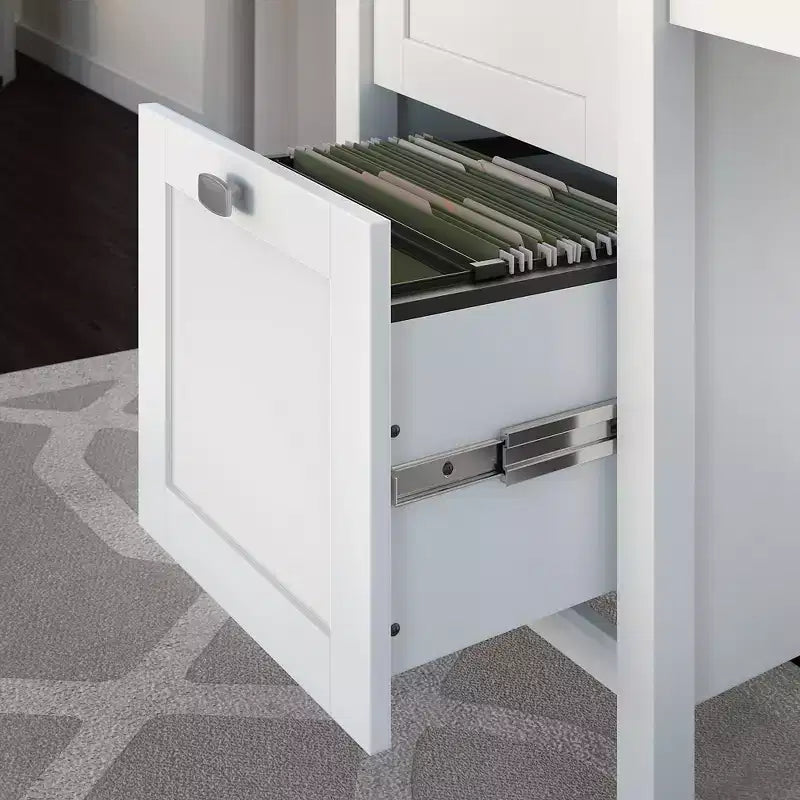 Bureau d'ordinateur Broadview avec tiroirs Blanc pur : Moderne milieu de siècle, MDF, Mobilier de bureau
