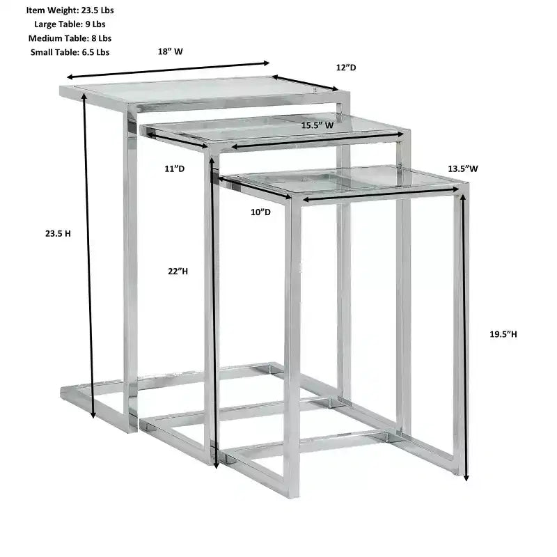 Tables gigognes Emil doré : Verre trempé transparent, Structure métallique, Aucun assemblage requis