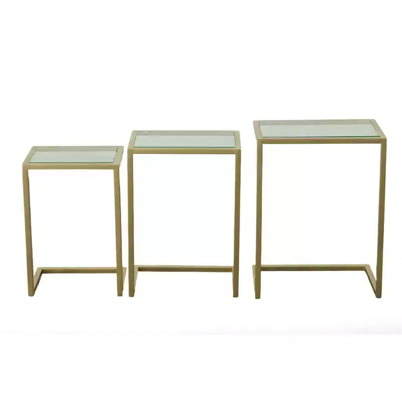 Tables gigognes Emil doré : Verre trempé transparent, Structure métallique, Aucun assemblage requis