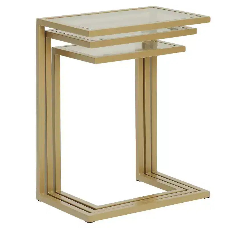 Tables gigognes Emil doré : Verre trempé transparent, Structure métallique, Aucun assemblage requis