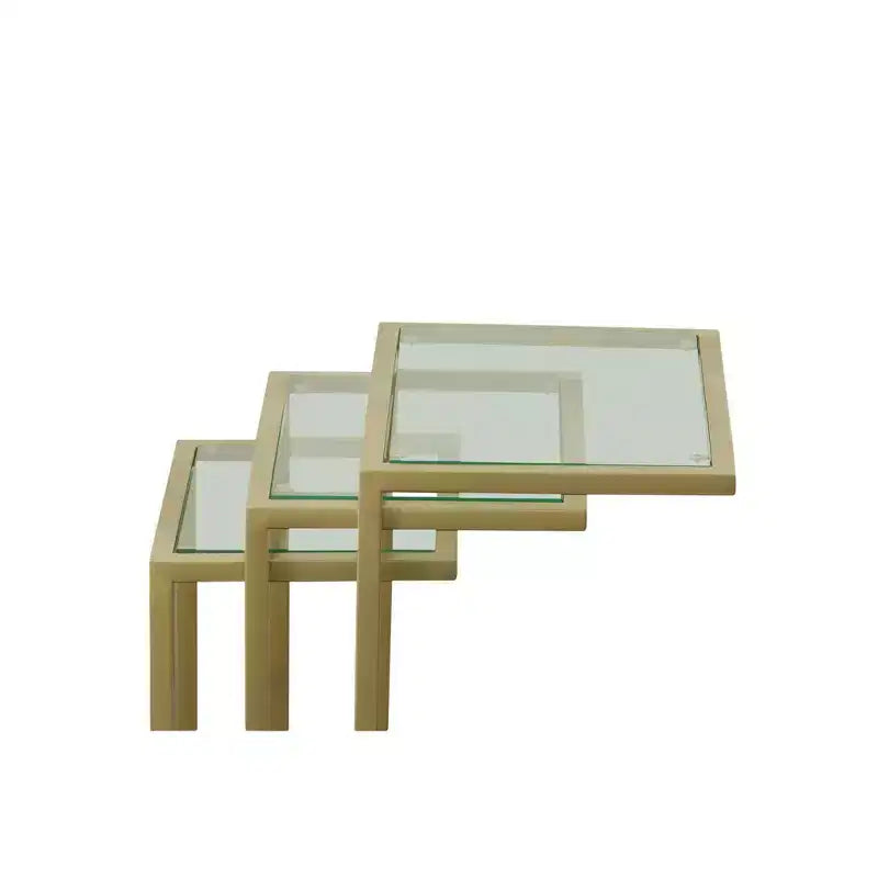 Tables gigognes Emil doré : Verre trempé transparent, Structure métallique, Aucun assemblage requis
