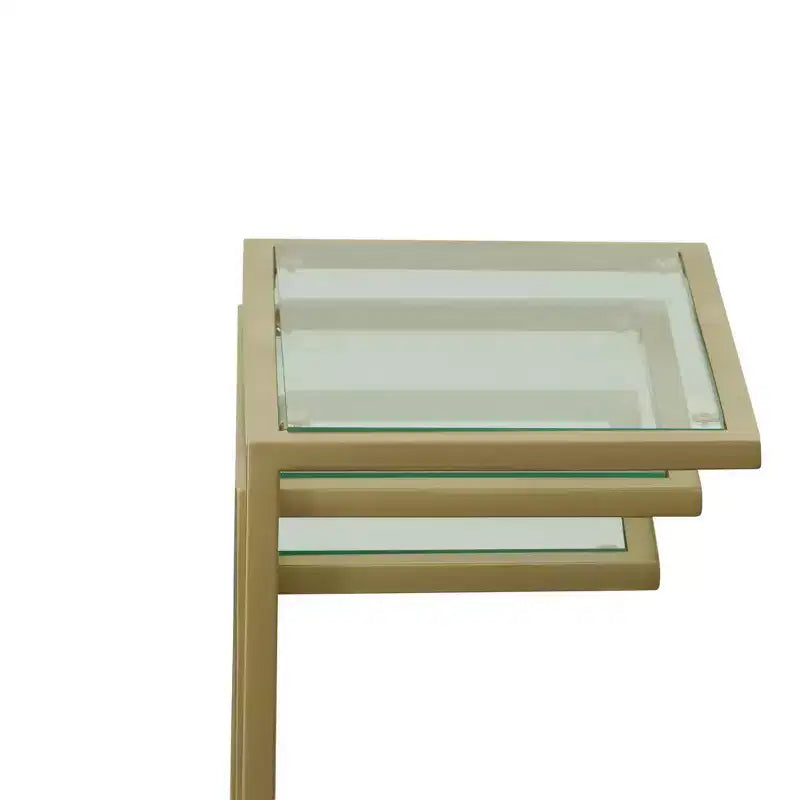 Tables gigognes Emil doré : Verre trempé transparent, Structure métallique, Aucun assemblage requis