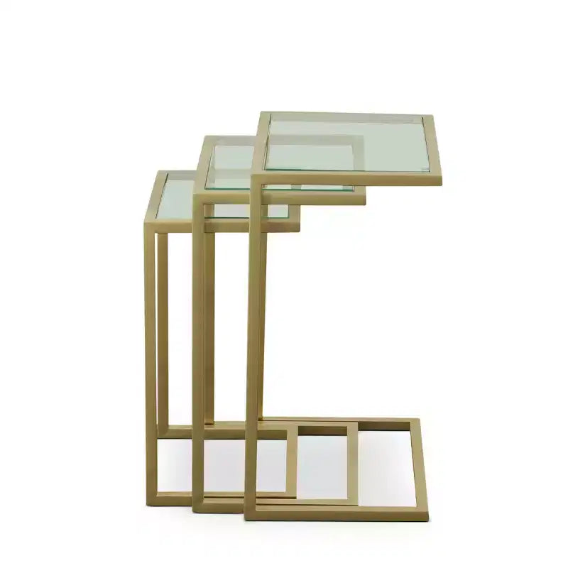 Tables gigognes Emil doré : Verre trempé transparent, Structure métallique, Aucun assemblage requis