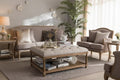 Carlotta French Country Weathered Oak Linen Rectangular Coffee Table Ottoman Beige - Baxton Studio: Elegant Tufted Design, Storage Shelf