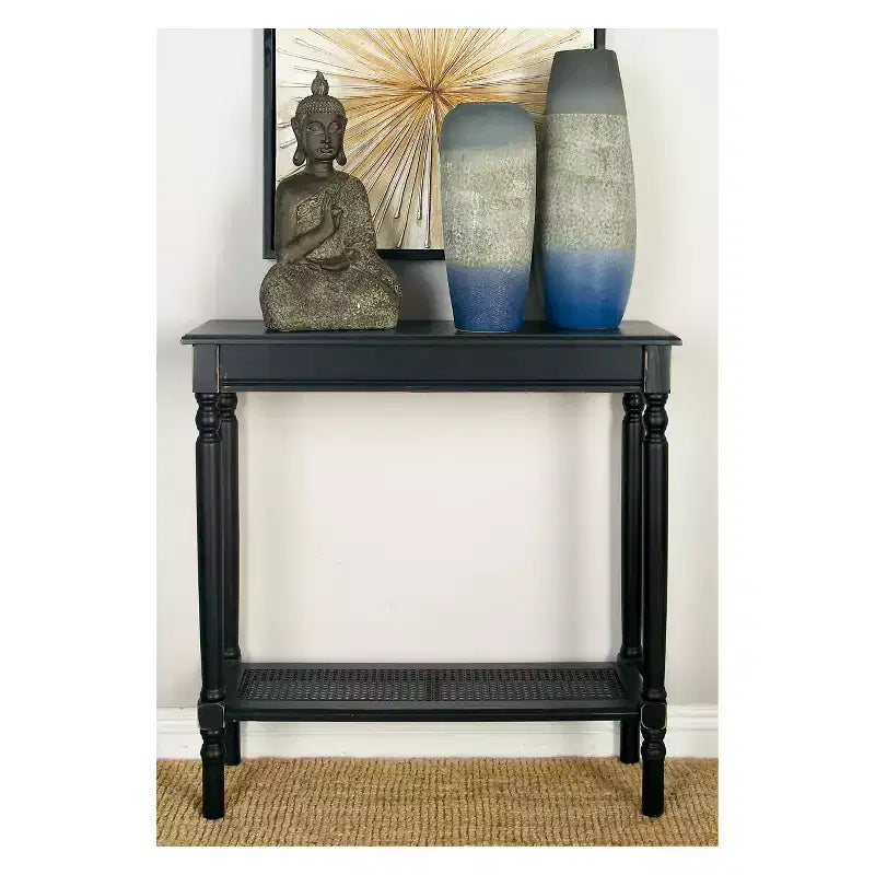 Table console rectangulaire traditionnelle en bois, noire