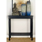 Table console rectangulaire traditionnelle en bois, noire