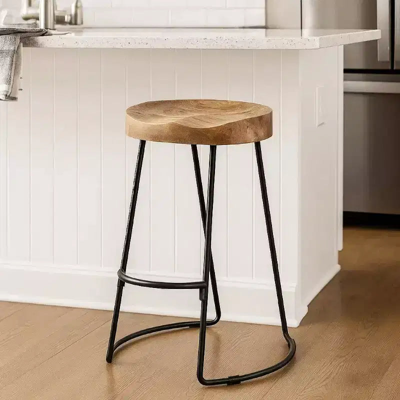 Tabouret de bar à selle en bois, marron et noir