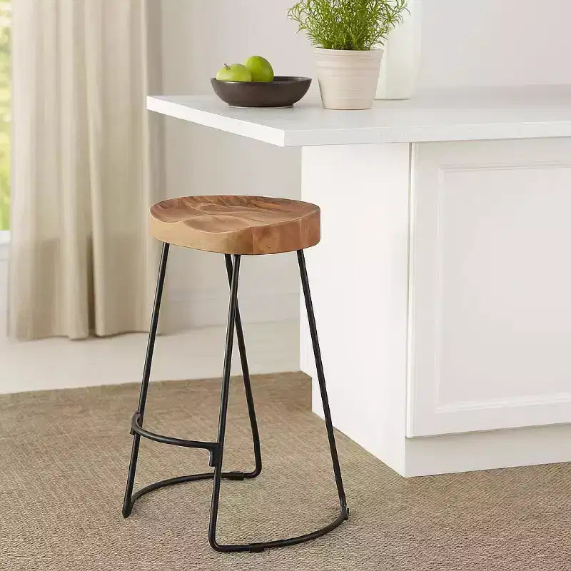 Tabouret de bar à selle en bois, marron et noir