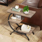 Table d'appoint industrielle à 3 niveaux en forme de C